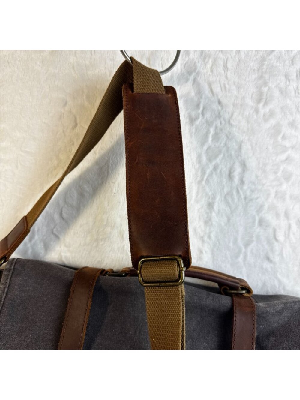 Vintage-Inspired Messenger Leather & Waxed Canvas Briefcase Satchel Laptop Bag - Picture 11 of 11